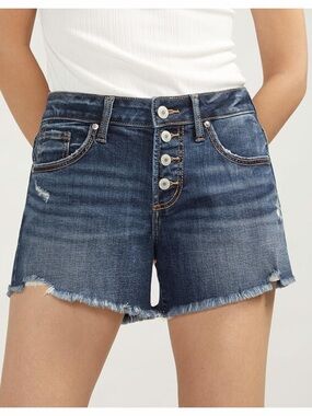 SILVER BOYFRIEND MID-RISE LUXE STRETCH DISTRESSED SHORTS SIZE 31